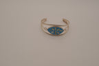 Vintage Mexican Alpaca silver Blue flower cuff bracelet