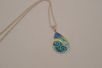 Teardrop-shaped sterling silver cloisonné enamel pendant &nbsp;necklace