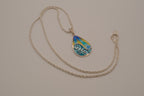 Teardrop-shaped sterling silver cloisonné enamel pendant &nbsp;necklace