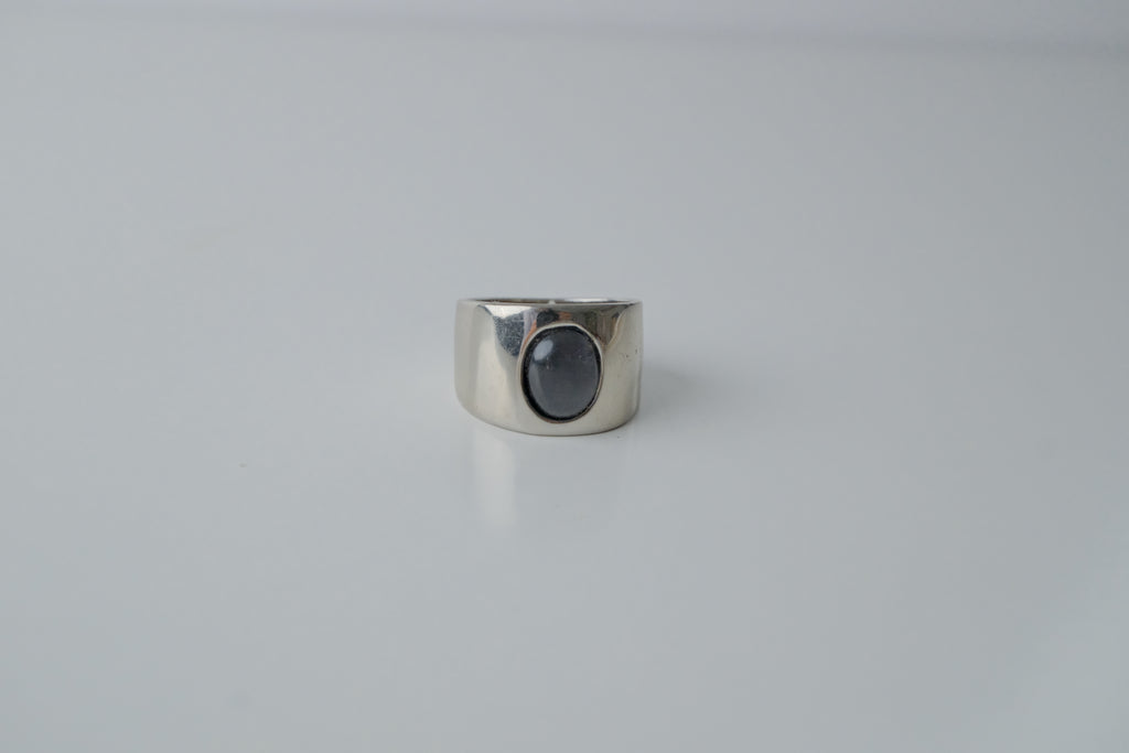 Vintage Silver Grey Stone Band Ring