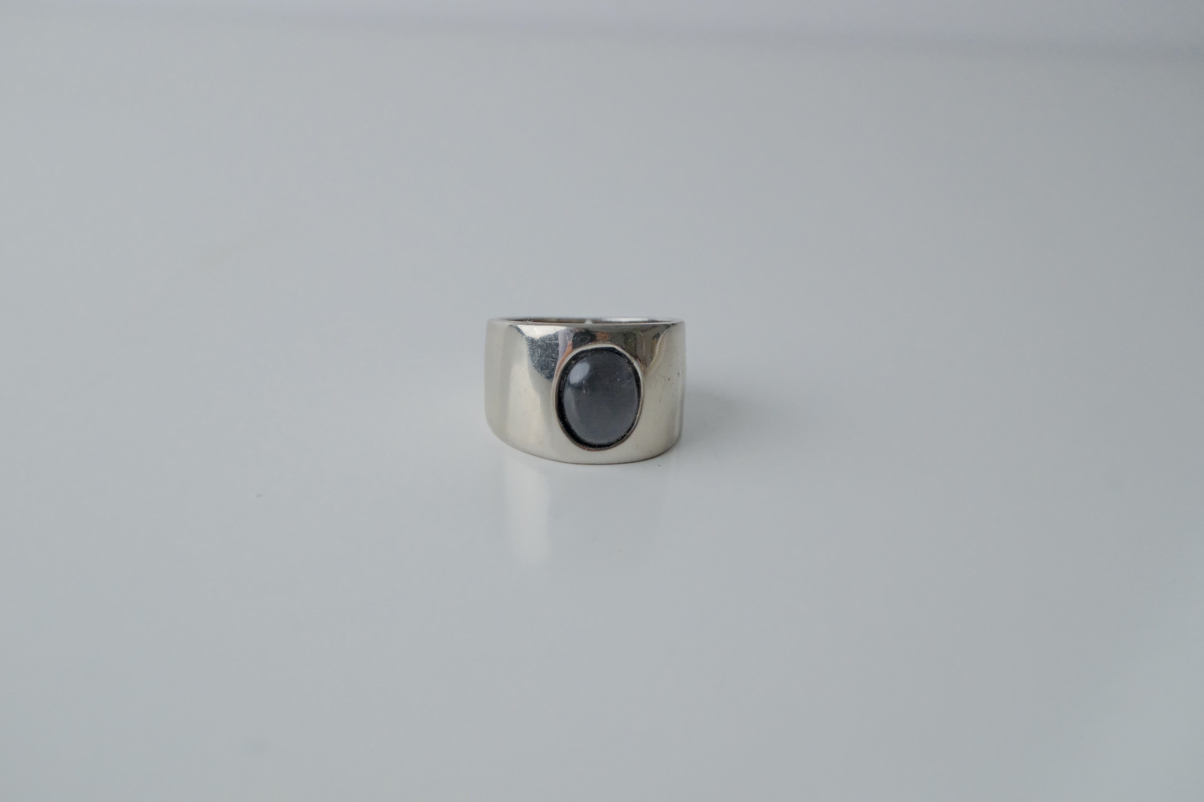 Vintage Silver Grey Stone Band Ring