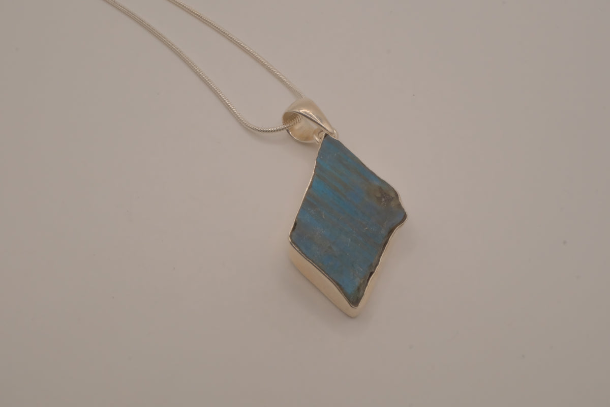 Sterling silver raw blue labradorite pendant necklace