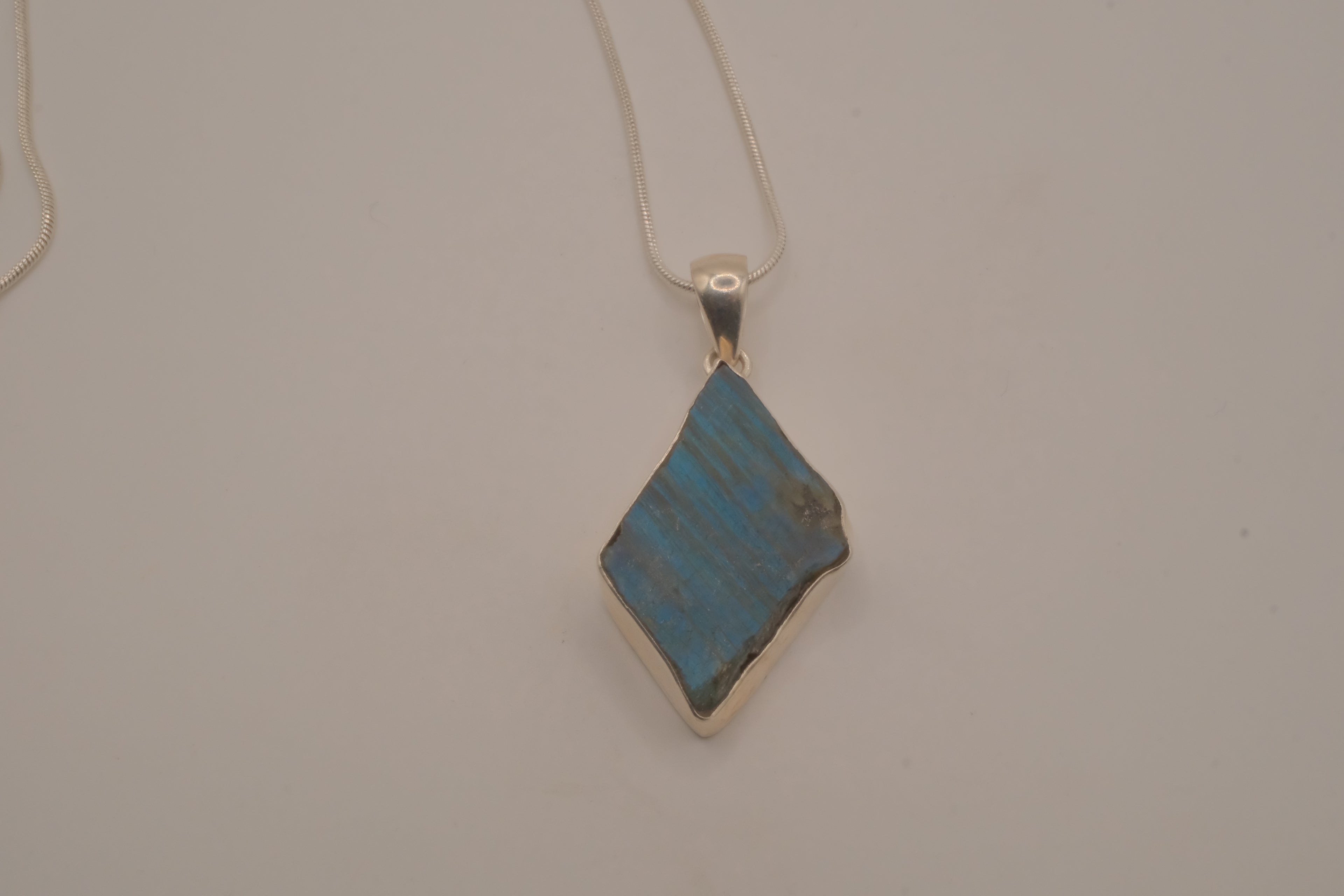 Sterling silver raw blue labradorite pendant necklace