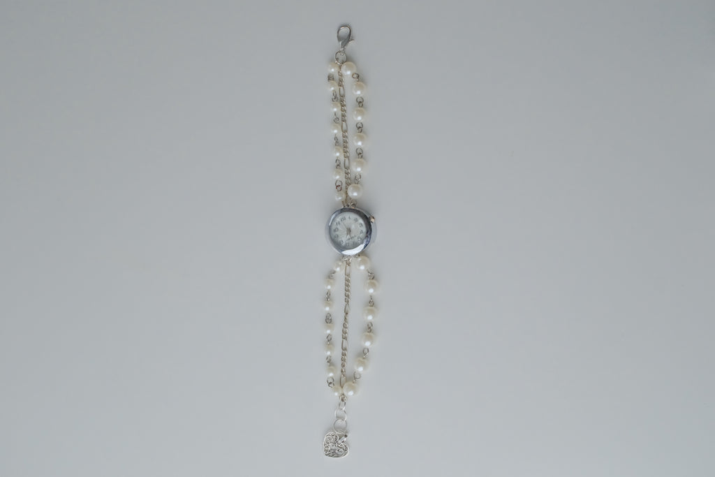 Reworked Silver Pearl Bracelet Watch