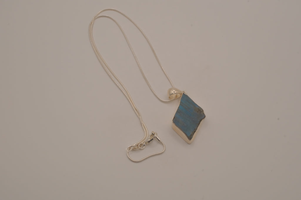 Sterling silver raw blue labradorite pendant necklace