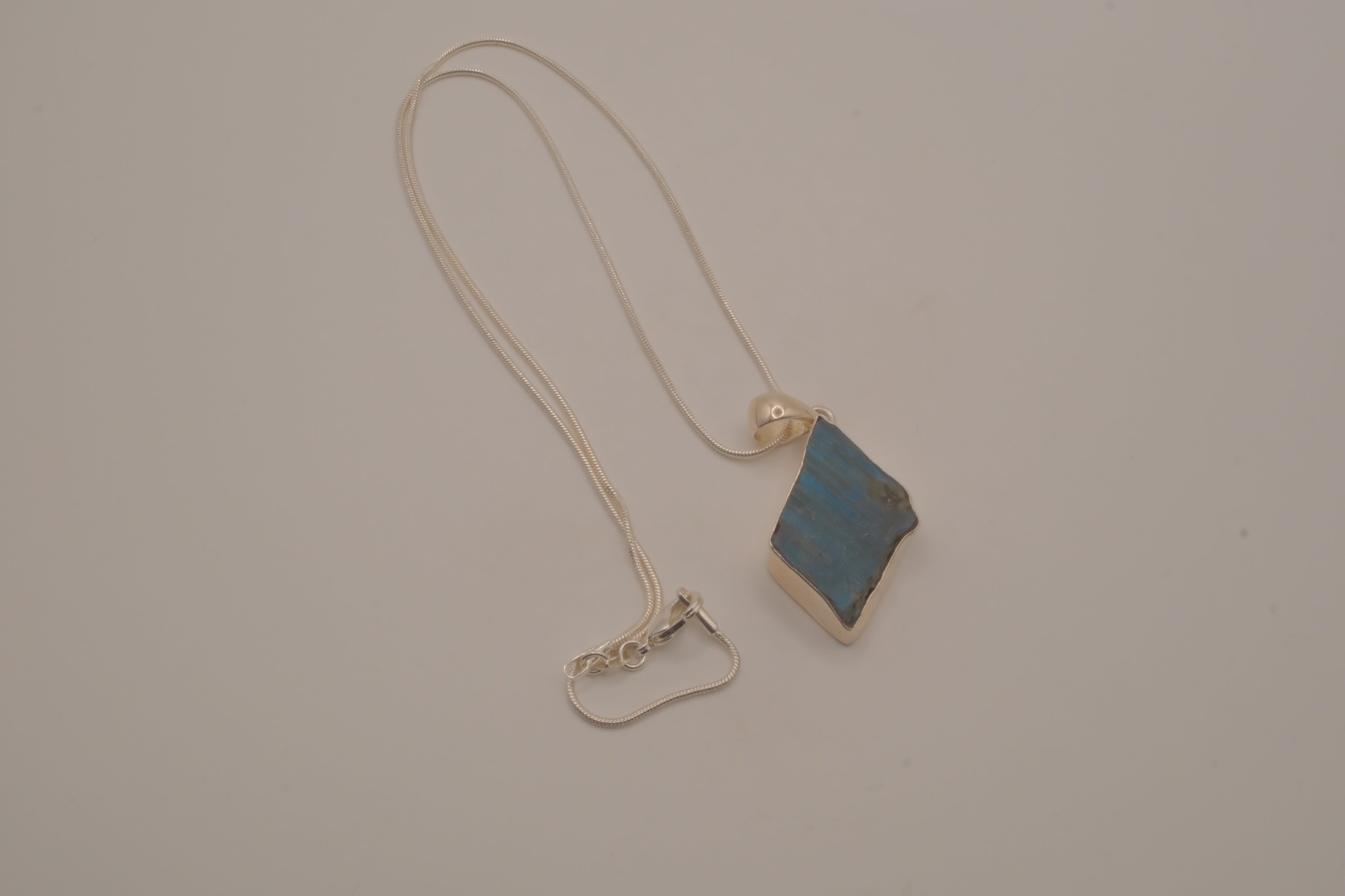 Sterling silver raw blue labradorite pendant necklace