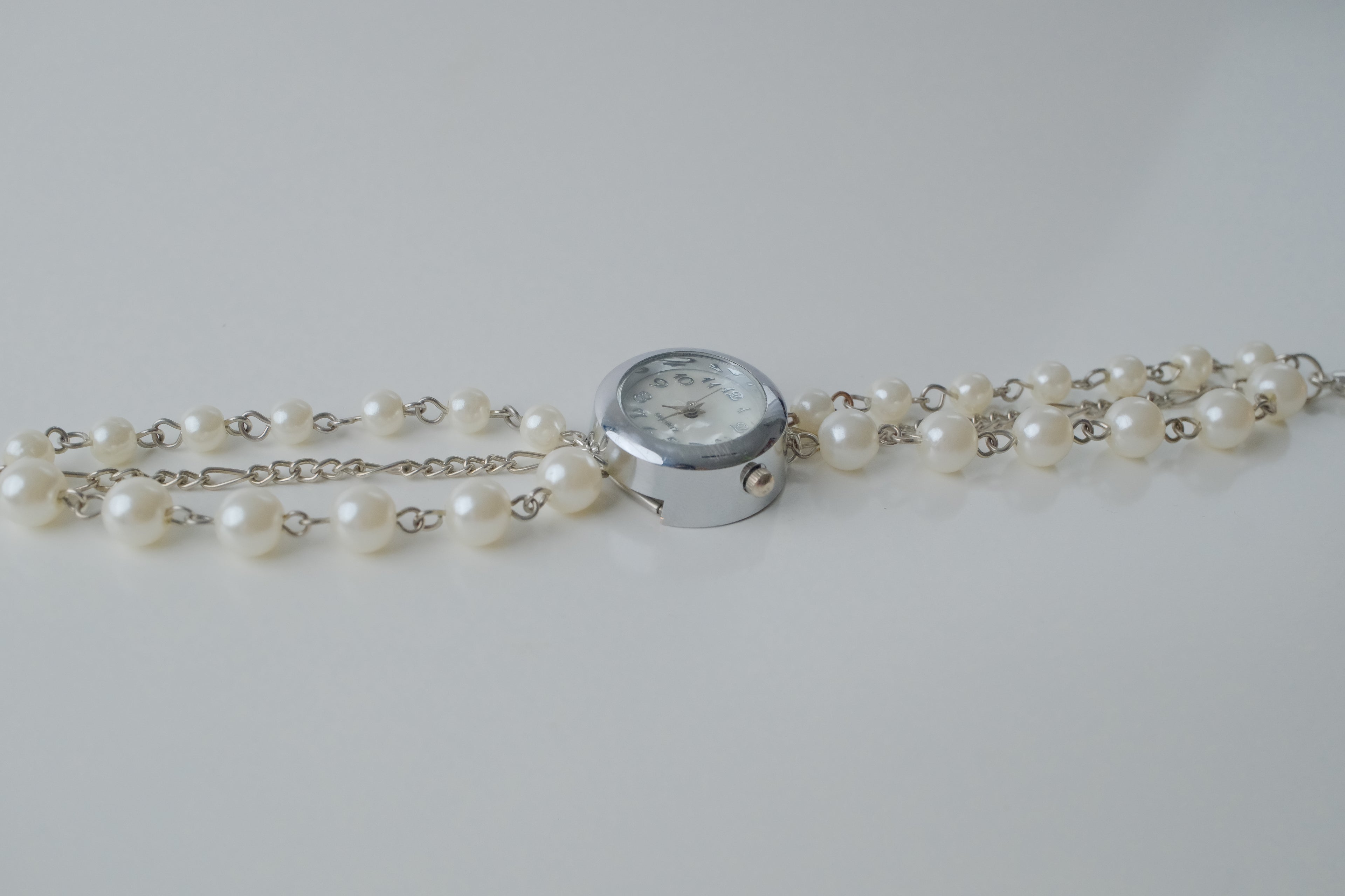 Reworked Silver Pearl Bracelet Watch