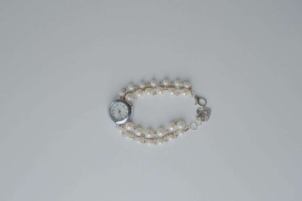 Reworked Silver Pearl Bracelet Watch