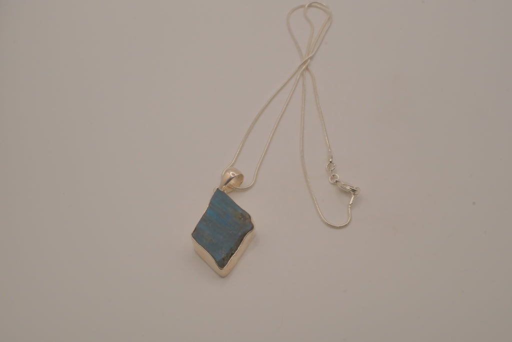 Sterling silver raw blue labradorite pendant necklace