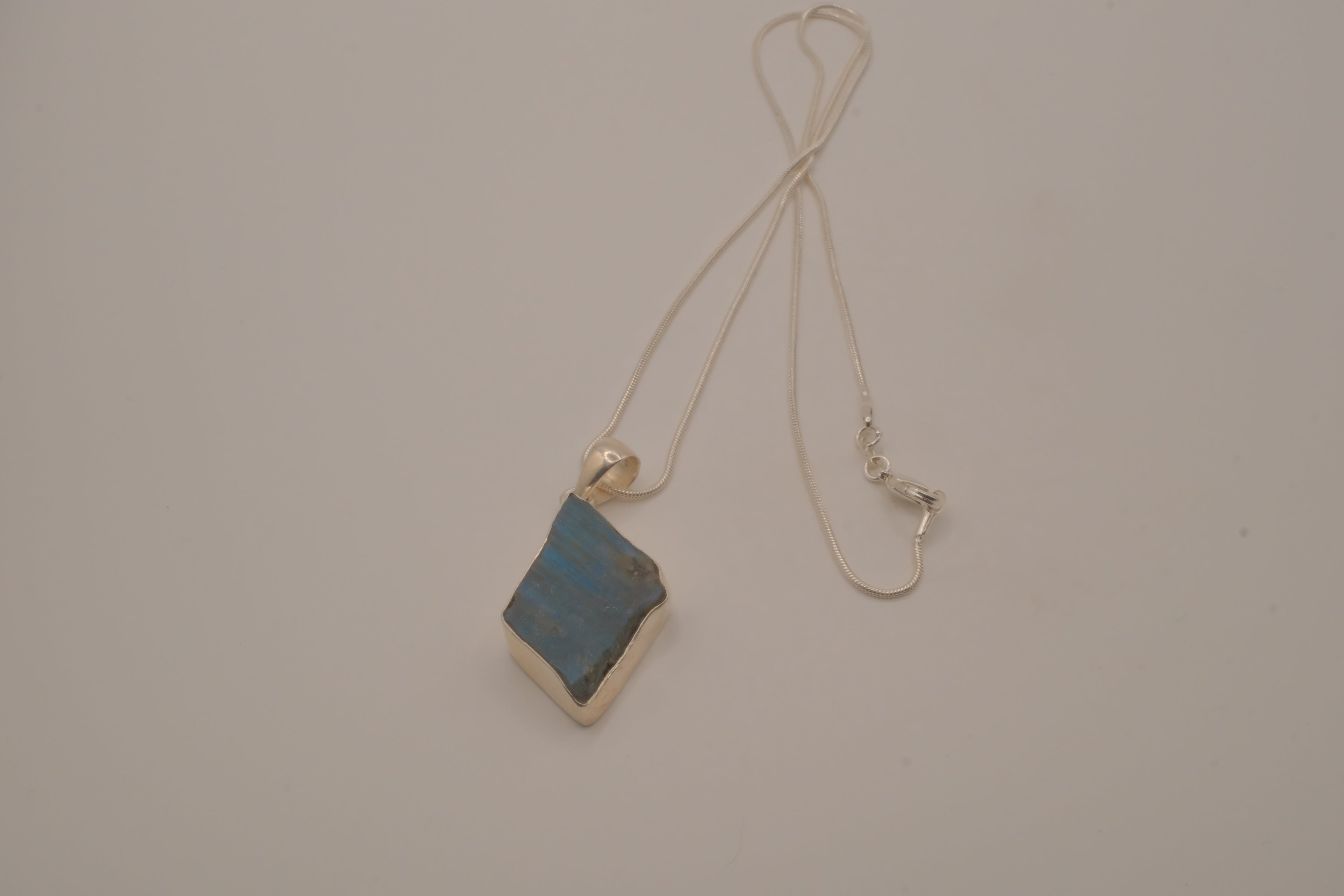 Sterling silver raw blue labradorite pendant necklace