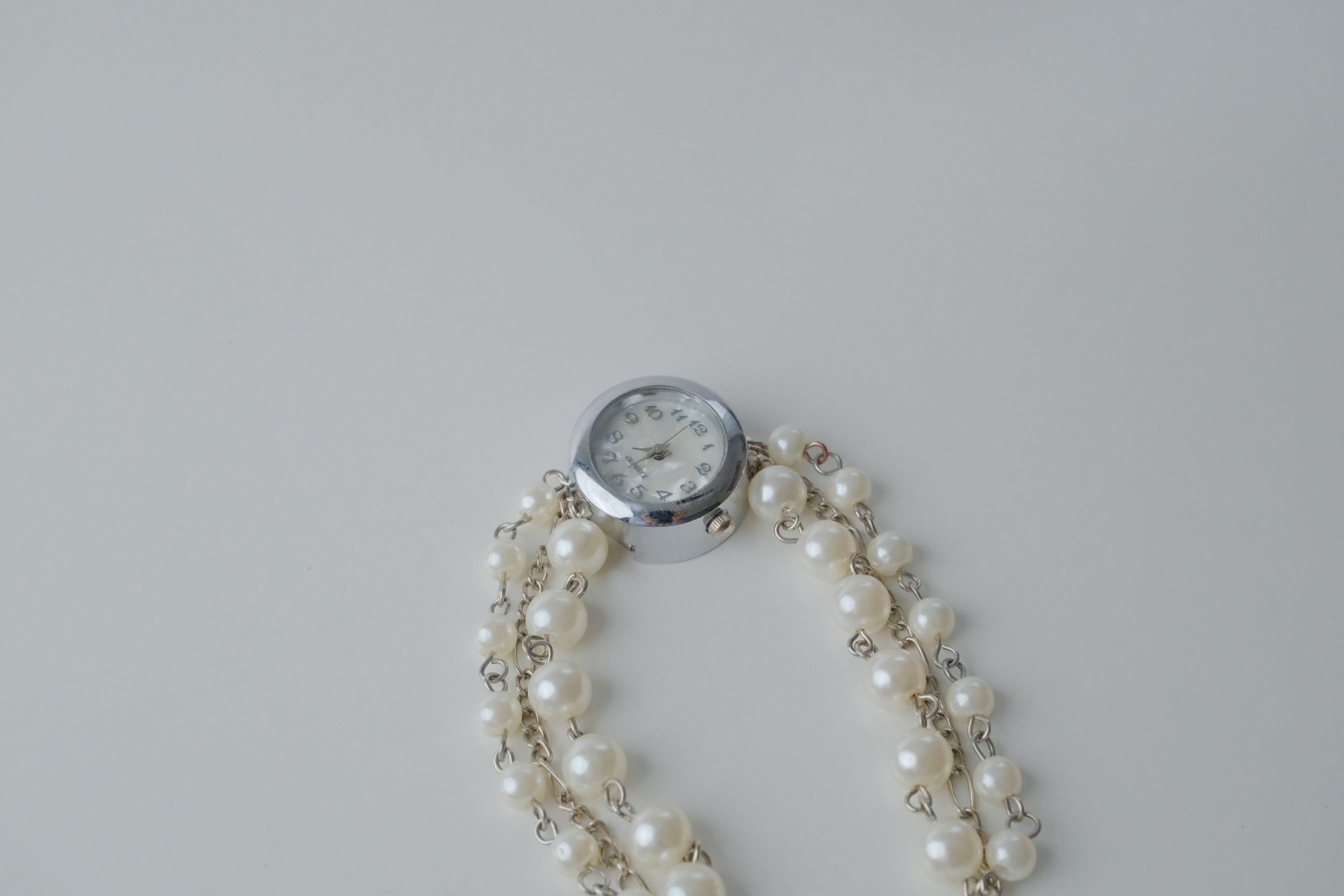 Reworked Silver Pearl Bracelet Watch