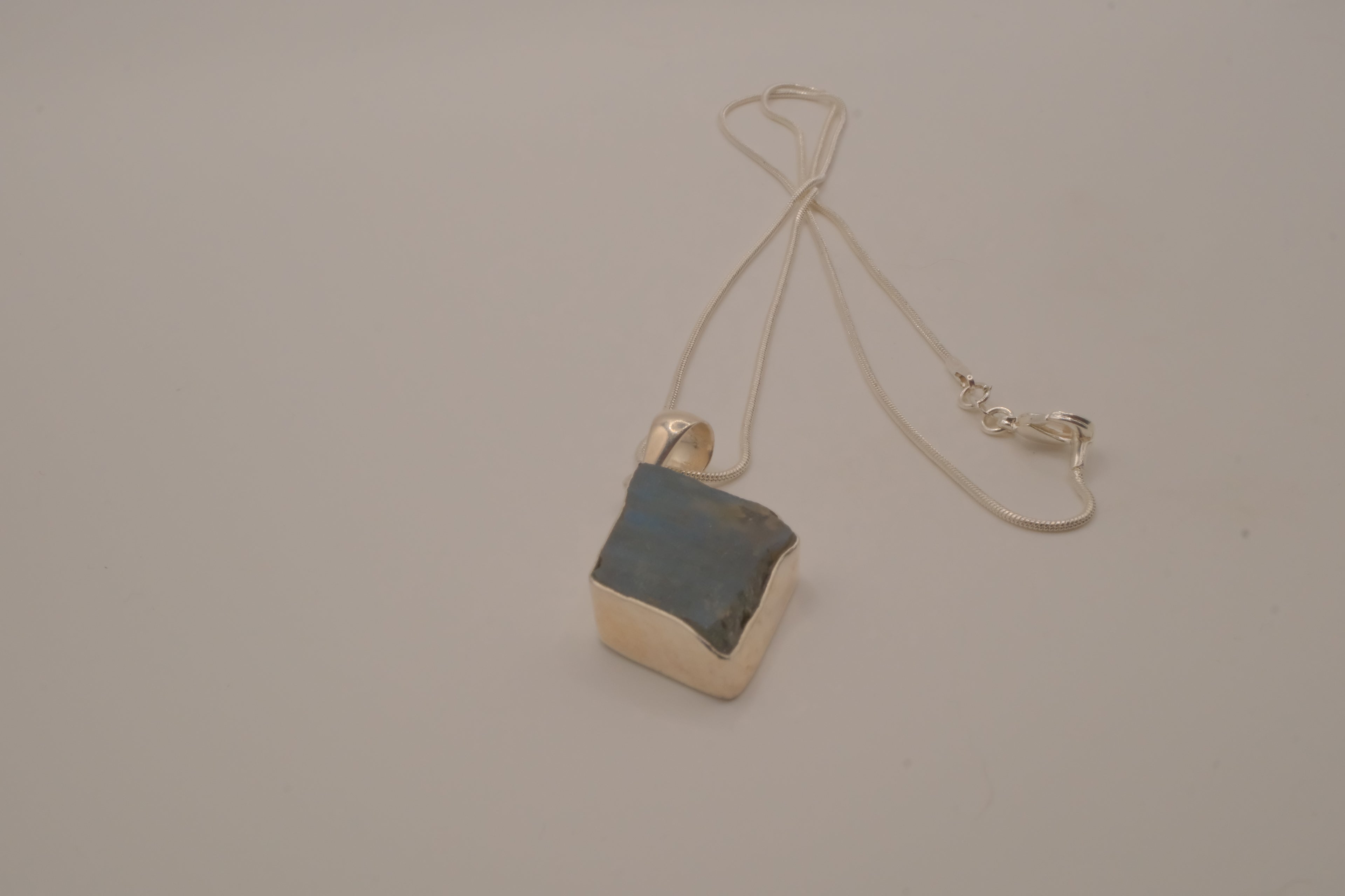 Sterling silver raw blue labradorite pendant necklace