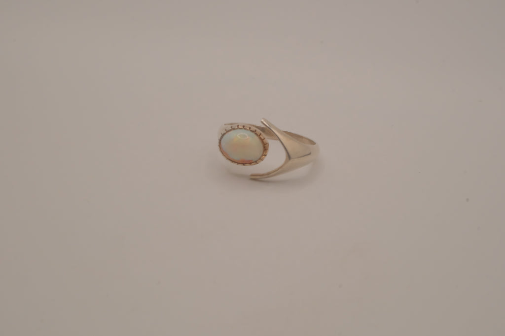 Sterling silver White Opal bypass ring
