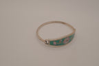 Vintage Mexico Alpaca silver Green flowers hinged bangle bracelet