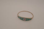 Vintage Mexico Alpaca silver Green flowers hinged bangle bracelet