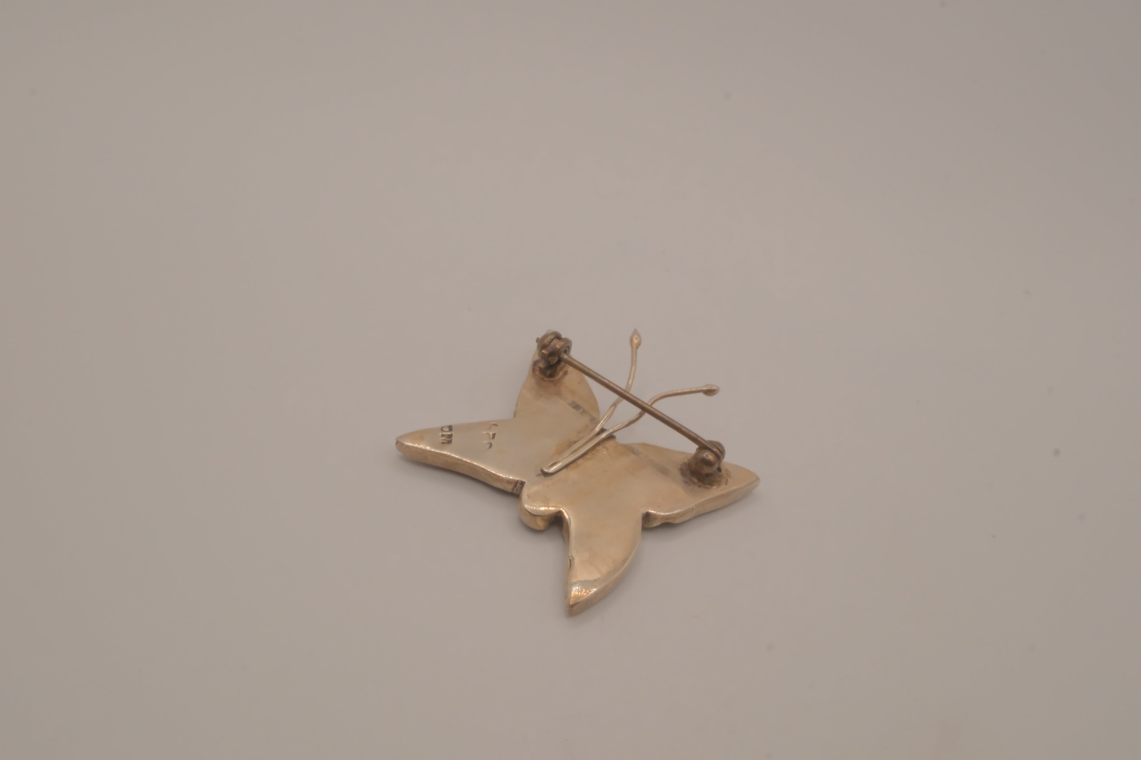 Vintage Mexican alpaca silver abalone shell butterfly brooch