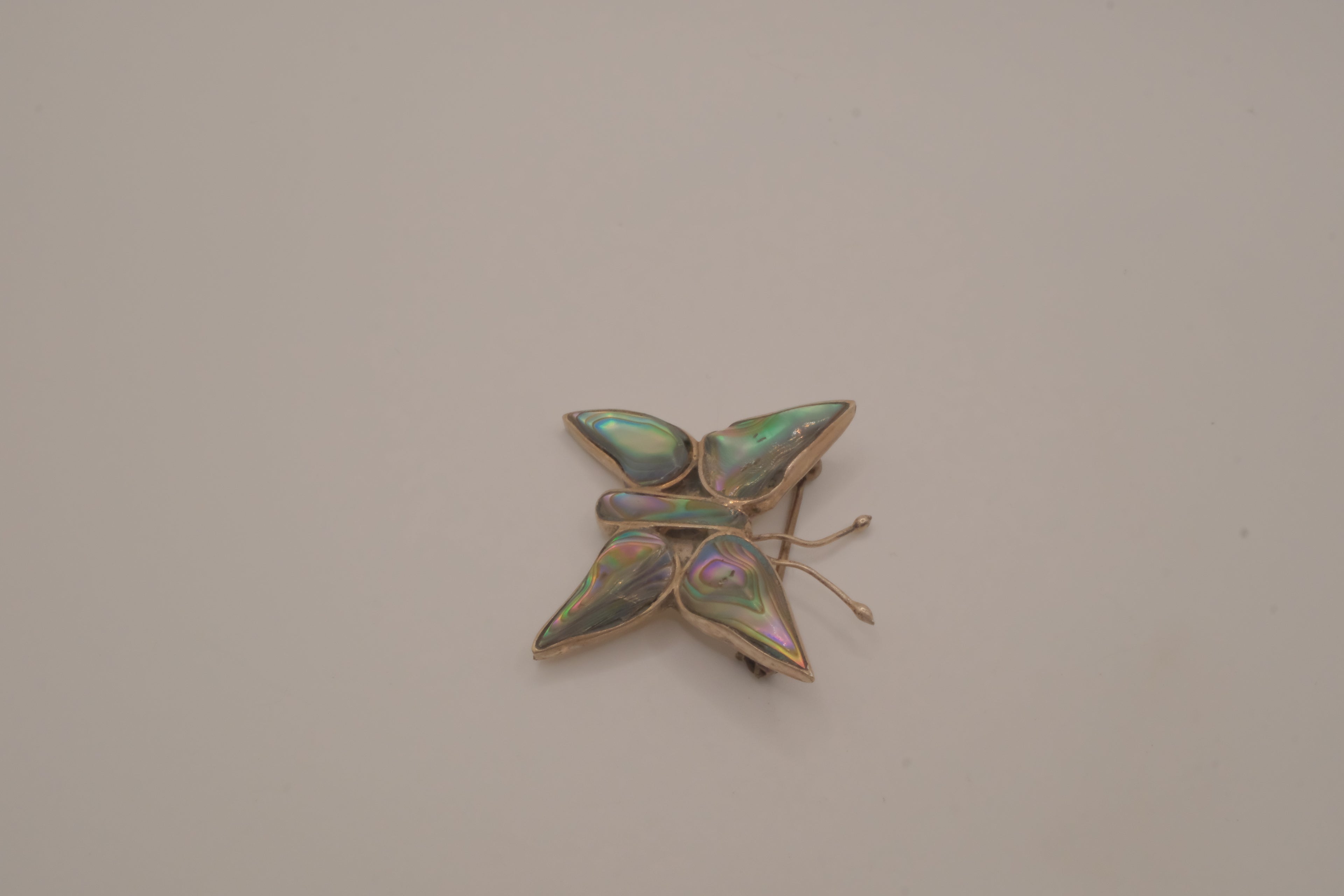 Vintage Mexican alpaca silver abalone shell butterfly brooch