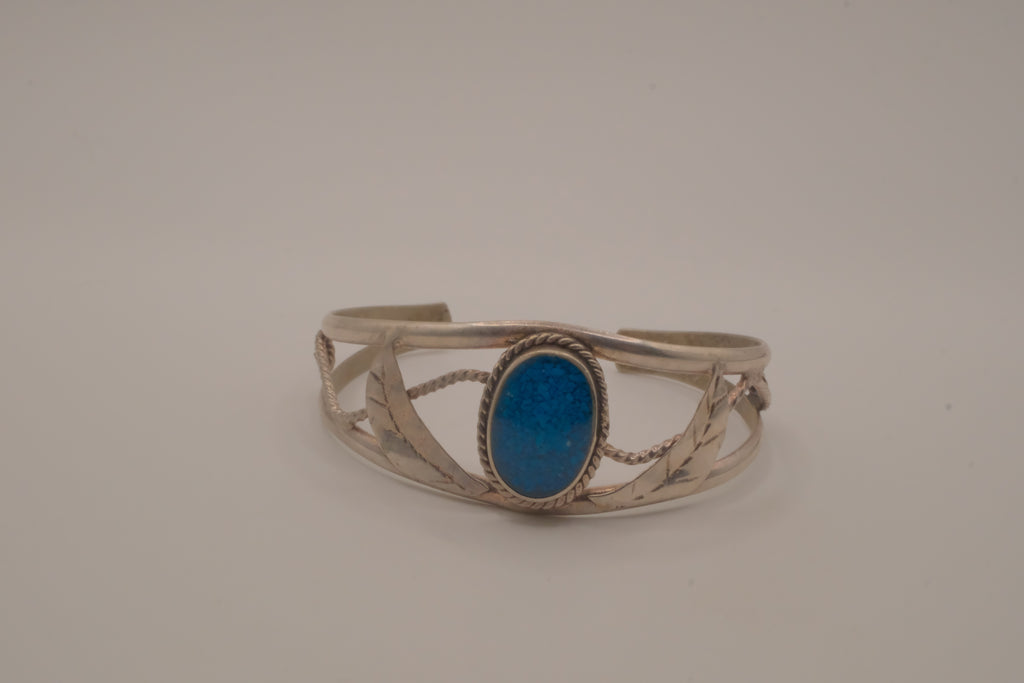 Vintage Mexico Alpaca silver denim lapis cuff bracelet