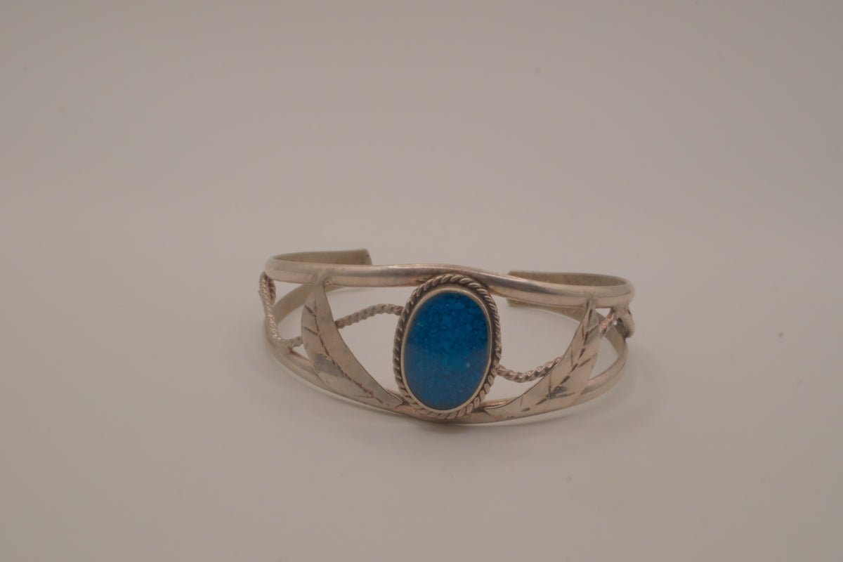 Vintage Mexico Alpaca silver denim lapis cuff bracelet