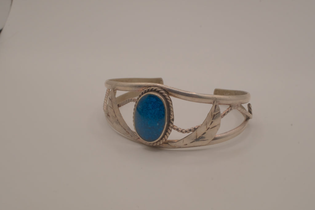 Vintage Mexico Alpaca silver denim lapis cuff bracelet