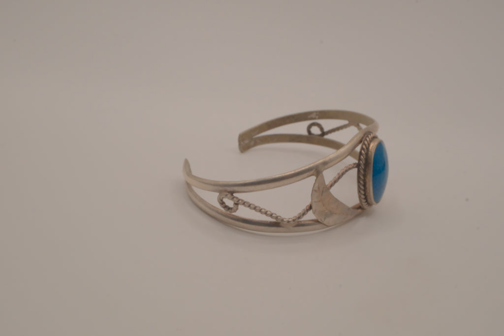 Vintage Mexico Alpaca silver denim lapis cuff bracelet