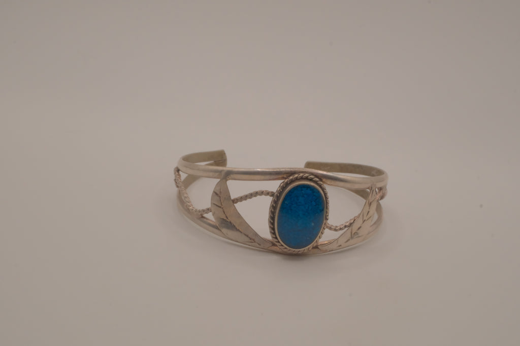 Vintage Mexico Alpaca silver denim lapis cuff bracelet
