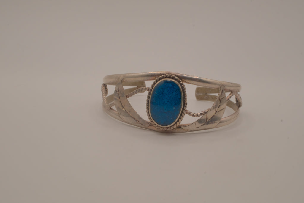 Vintage Mexico Alpaca silver denim lapis cuff bracelet