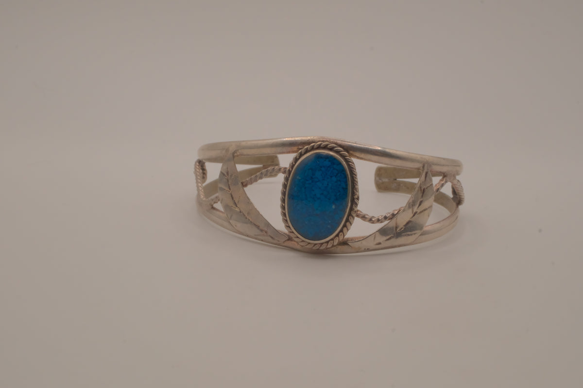 Vintage Mexico Alpaca silver denim lapis cuff bracelet
