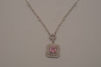 Silver tone Pink stone halo pendant necklace