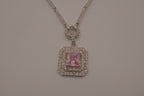 Silver tone Pink stone halo pendant necklace
