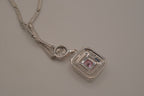 Silver tone Pink stone halo pendant necklace