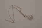 Silver tone Pink stone halo pendant necklace