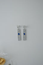 Hammered Silver and Blue Stone Drop Earrings