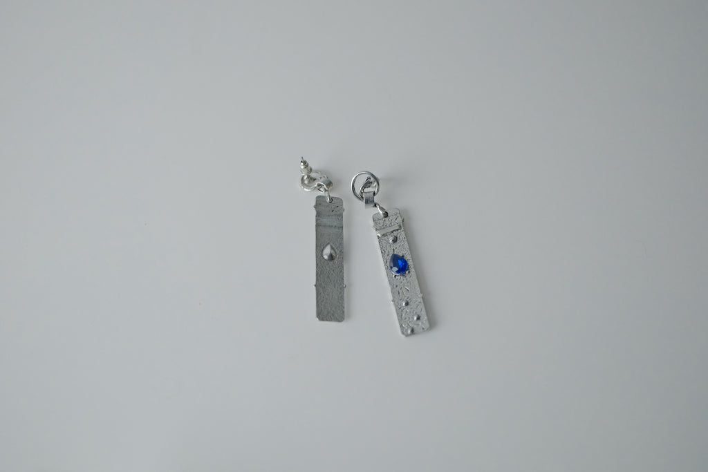Hammered Silver and Blue Stone Drop Earrings