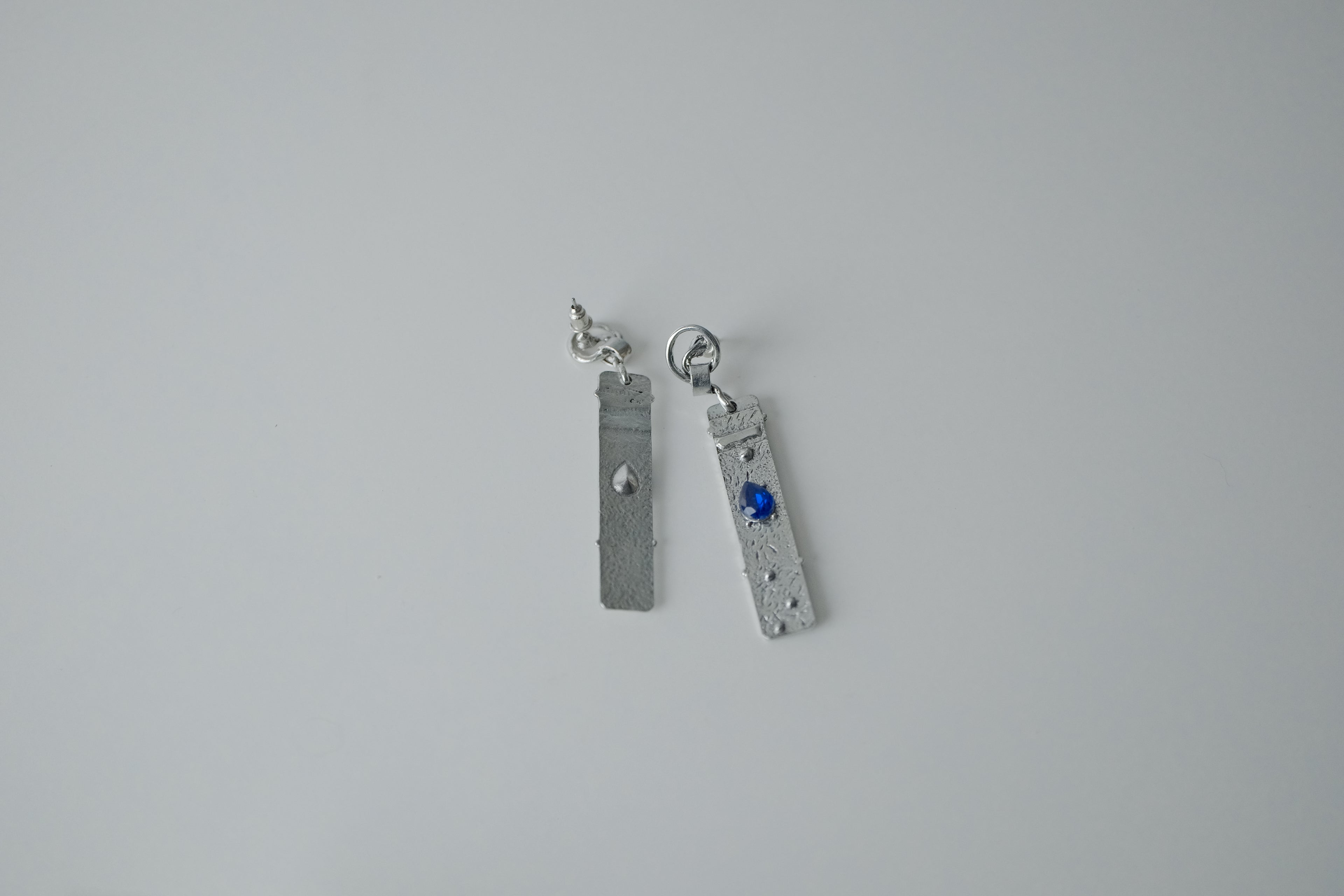 Hammered Silver and Blue Stone Drop Earrings