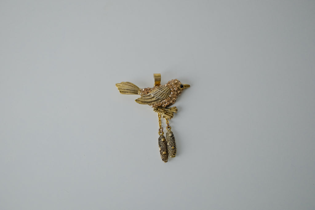 Vintage Gold Bird with Rhinestones Pendant