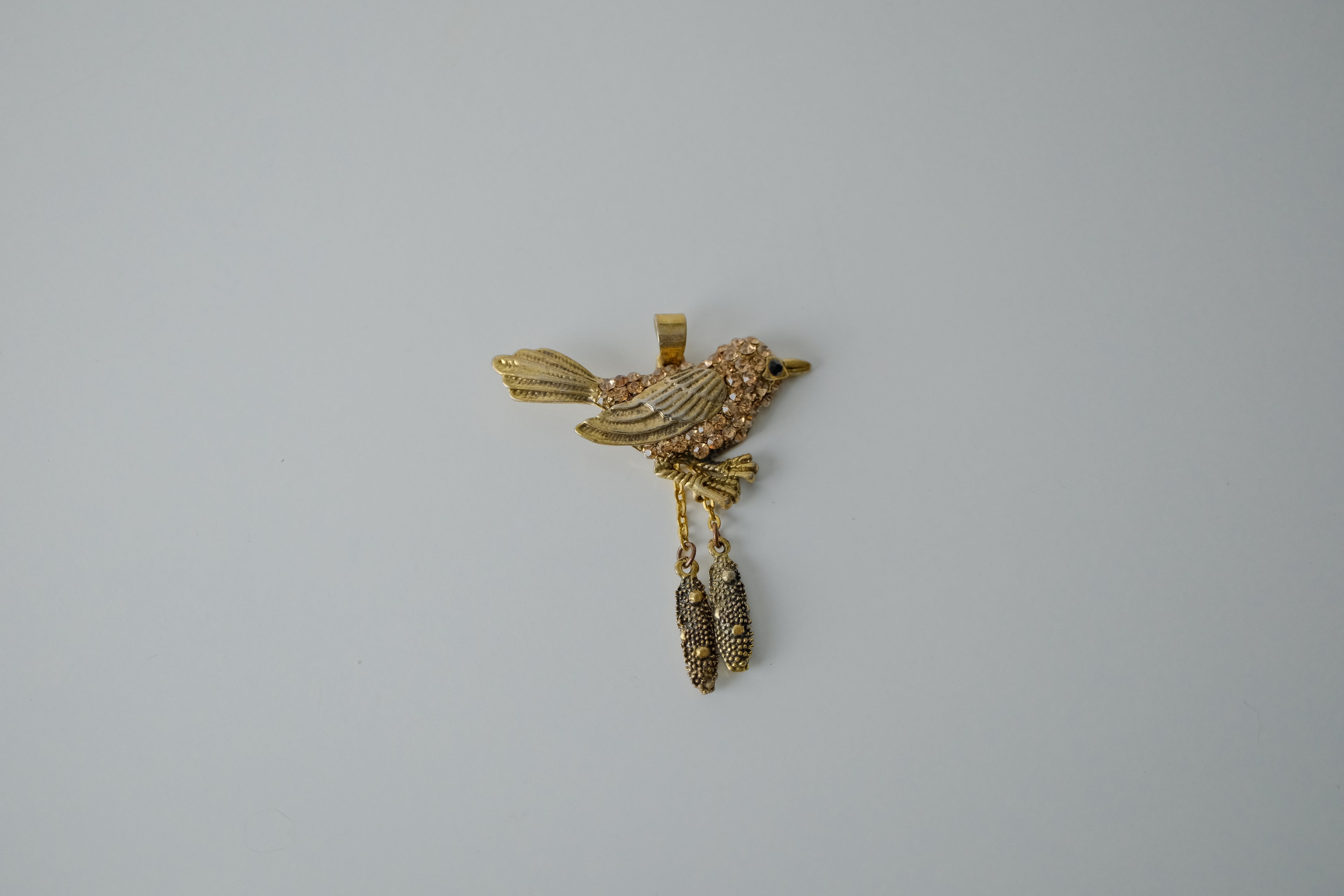 Vintage Gold Bird with Rhinestones Pendant