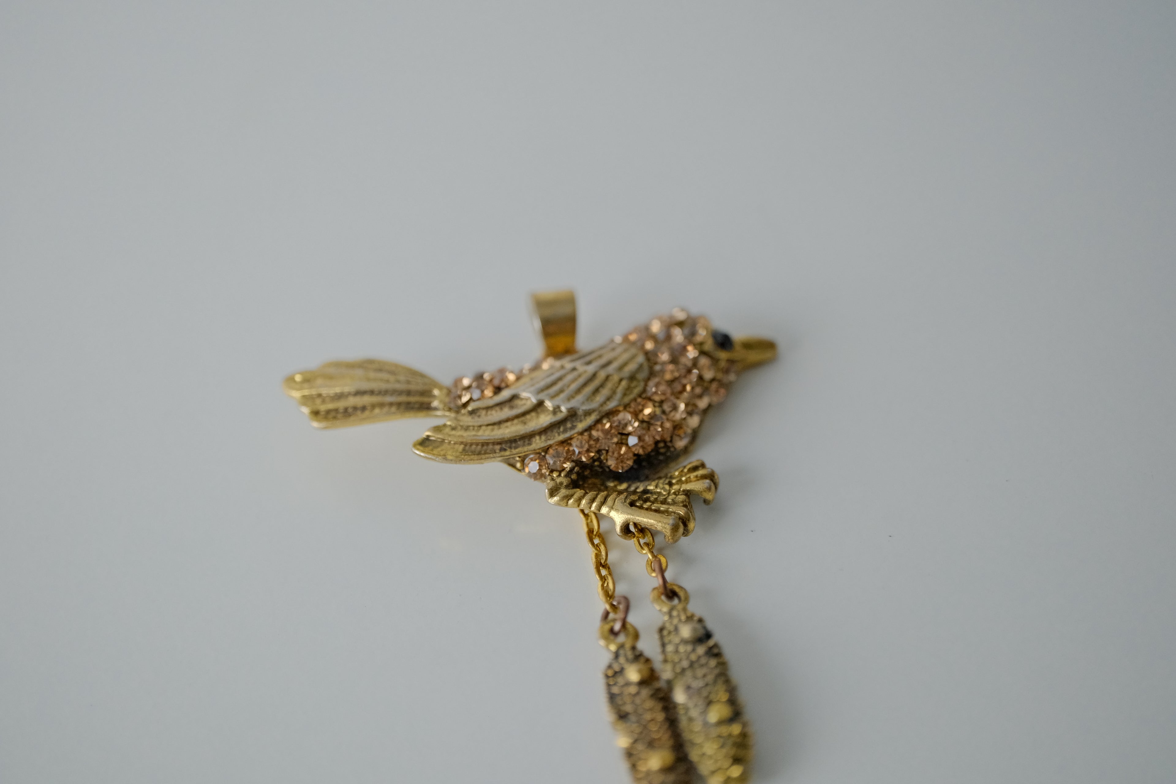 Vintage Gold Bird with Rhinestones Pendant