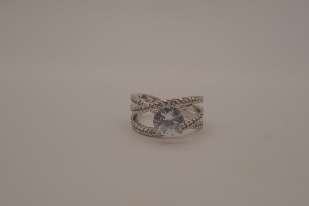 Sterling silver criss-cross crossover solitaire ring