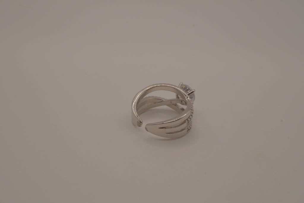 Sterling silver criss-cross crossover solitaire ring