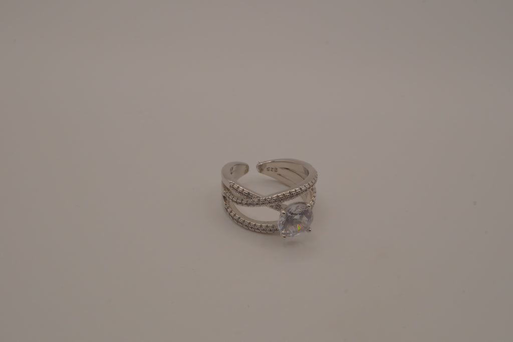 Sterling silver criss-cross crossover solitaire ring