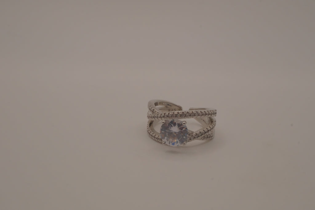 Sterling silver criss-cross crossover solitaire ring