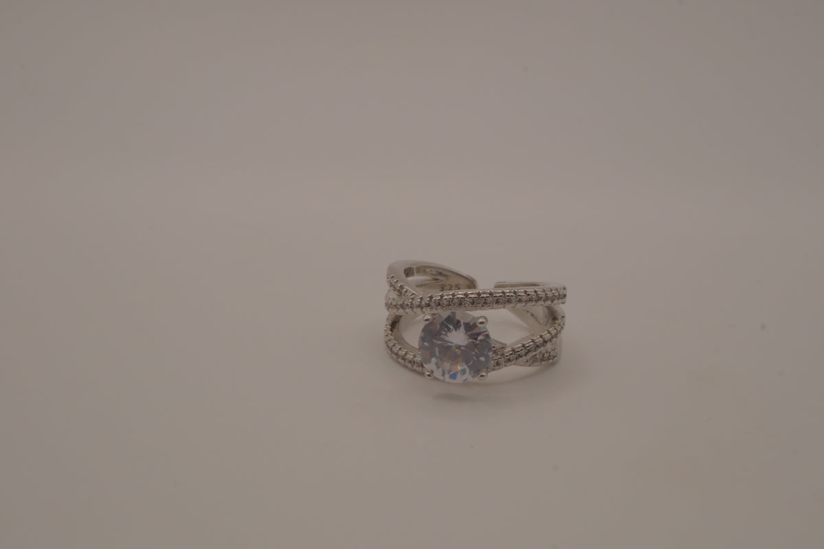 Sterling silver criss-cross crossover solitaire ring