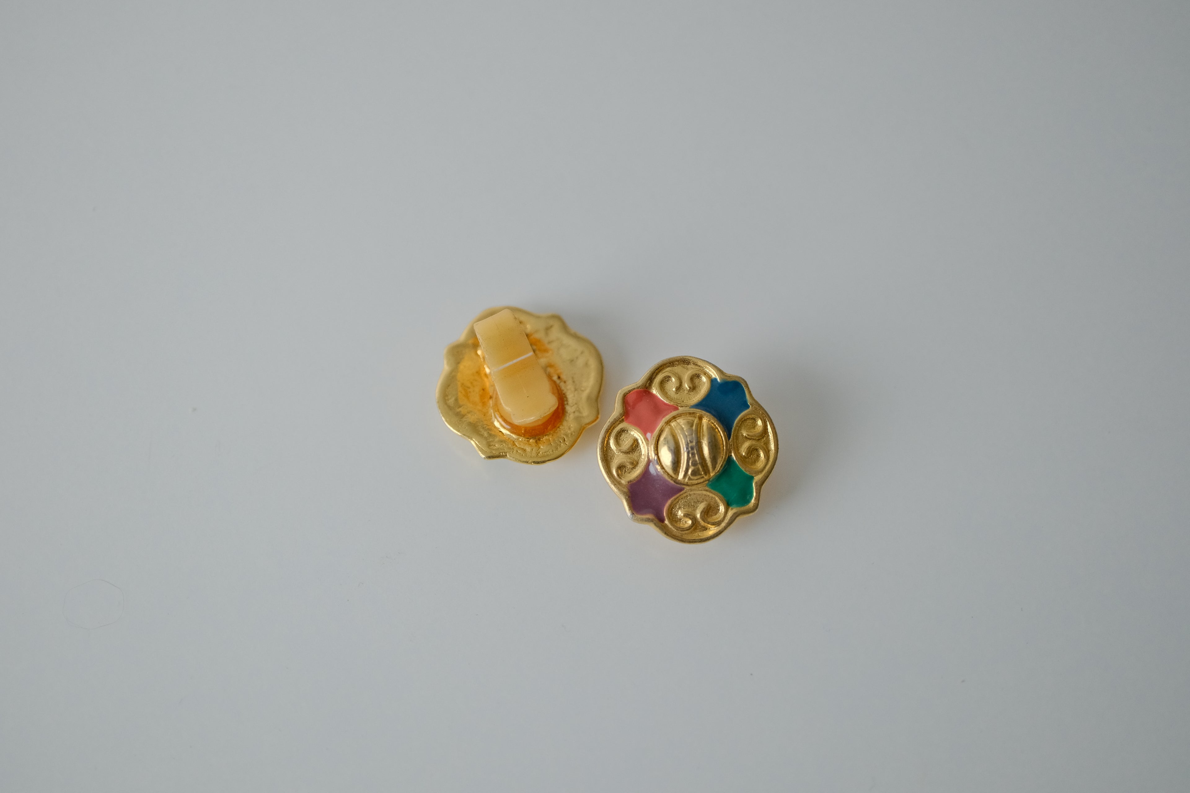 Vintage Gold Multi-Colored Enamel Clip Earrings