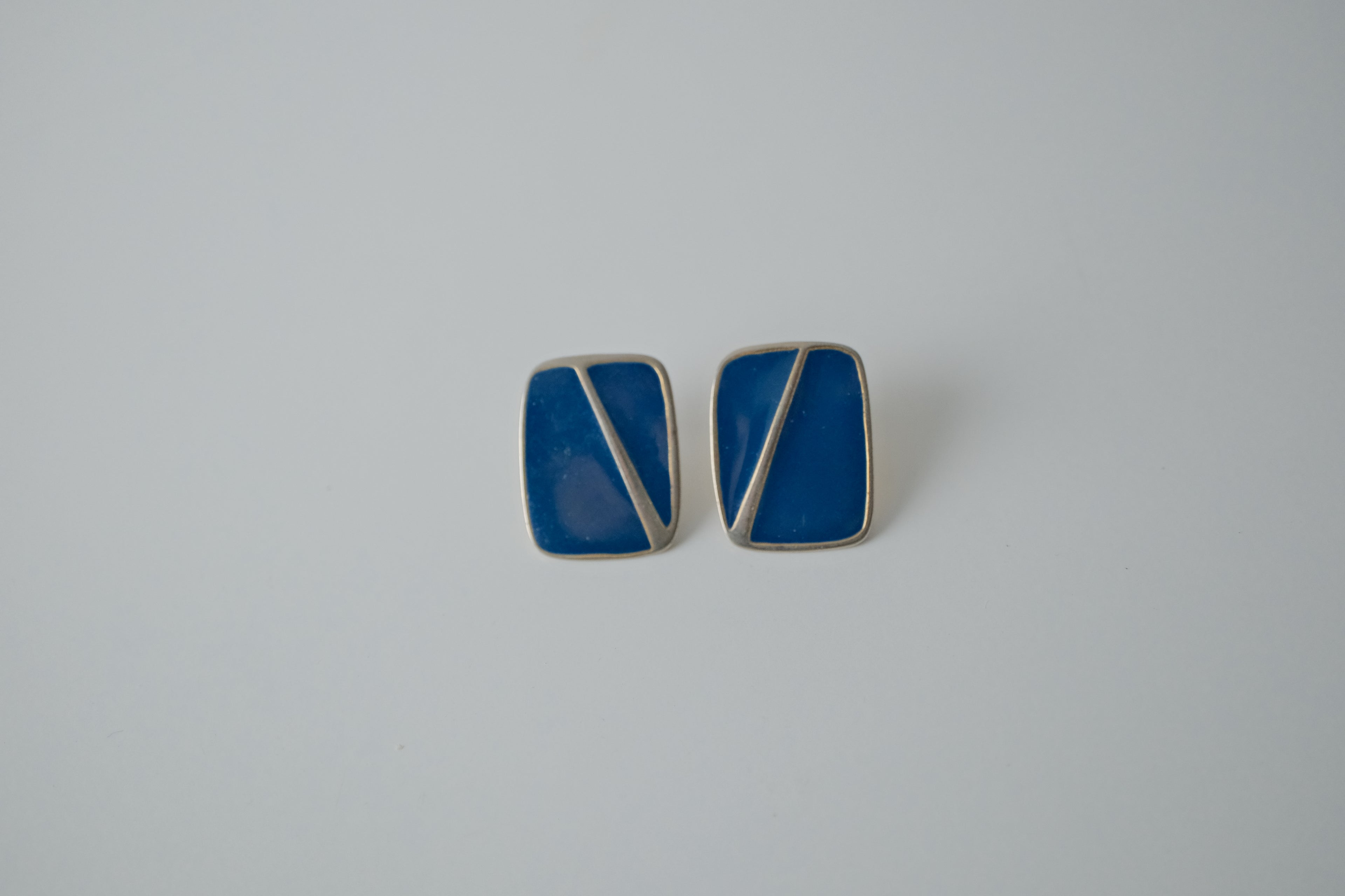 Vintage Silver Blue Enamel Studs