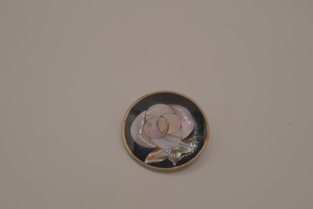 Vintage Mexican Alpaca silver Mother-of-Pearl circular brooch and Pendant