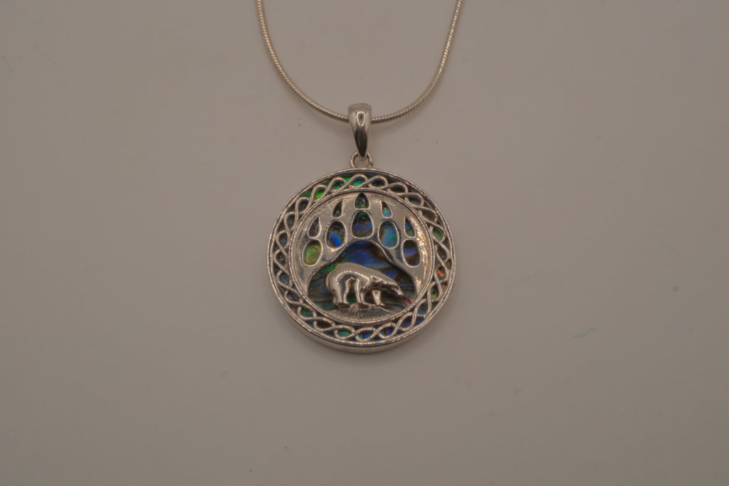 Sterling silver bear paw Abalone shell pendant Necklace&nbsp;