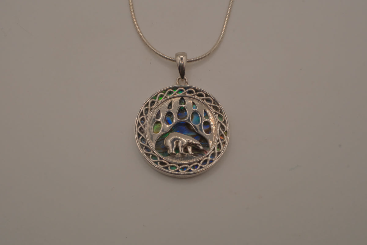 Sterling silver bear paw Abalone shell pendant Necklace&nbsp;