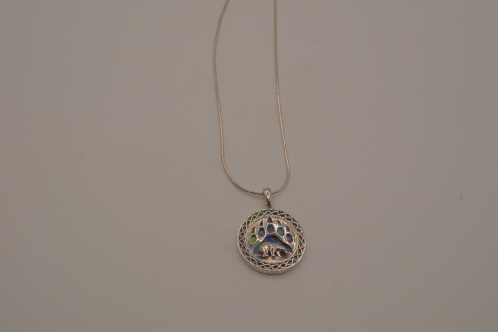 Sterling silver bear paw Abalone shell pendant Necklace&nbsp;
