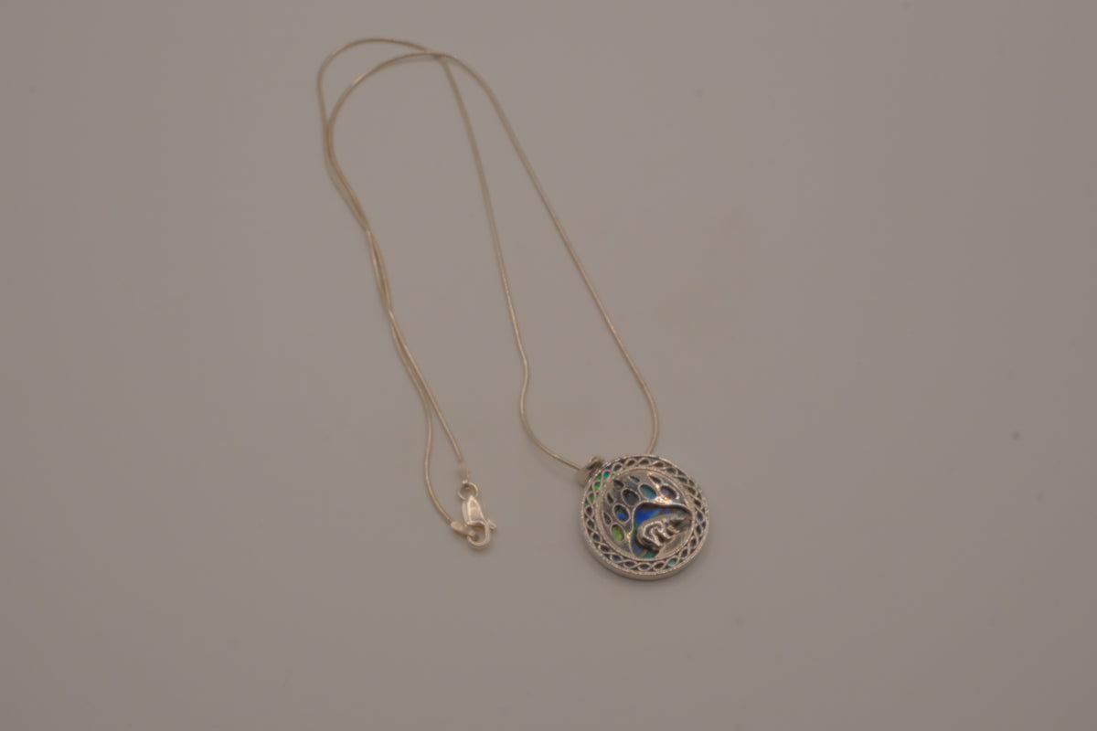 Sterling silver bear paw Abalone shell pendant Necklace&nbsp;